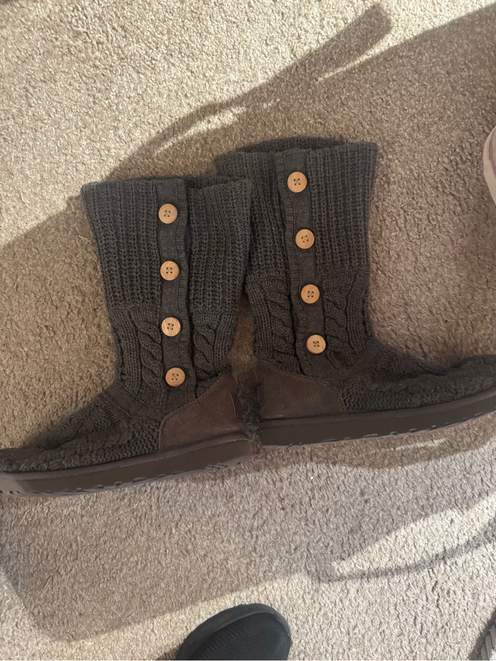 UGG Brown Knit Button-Up Shearling Boot